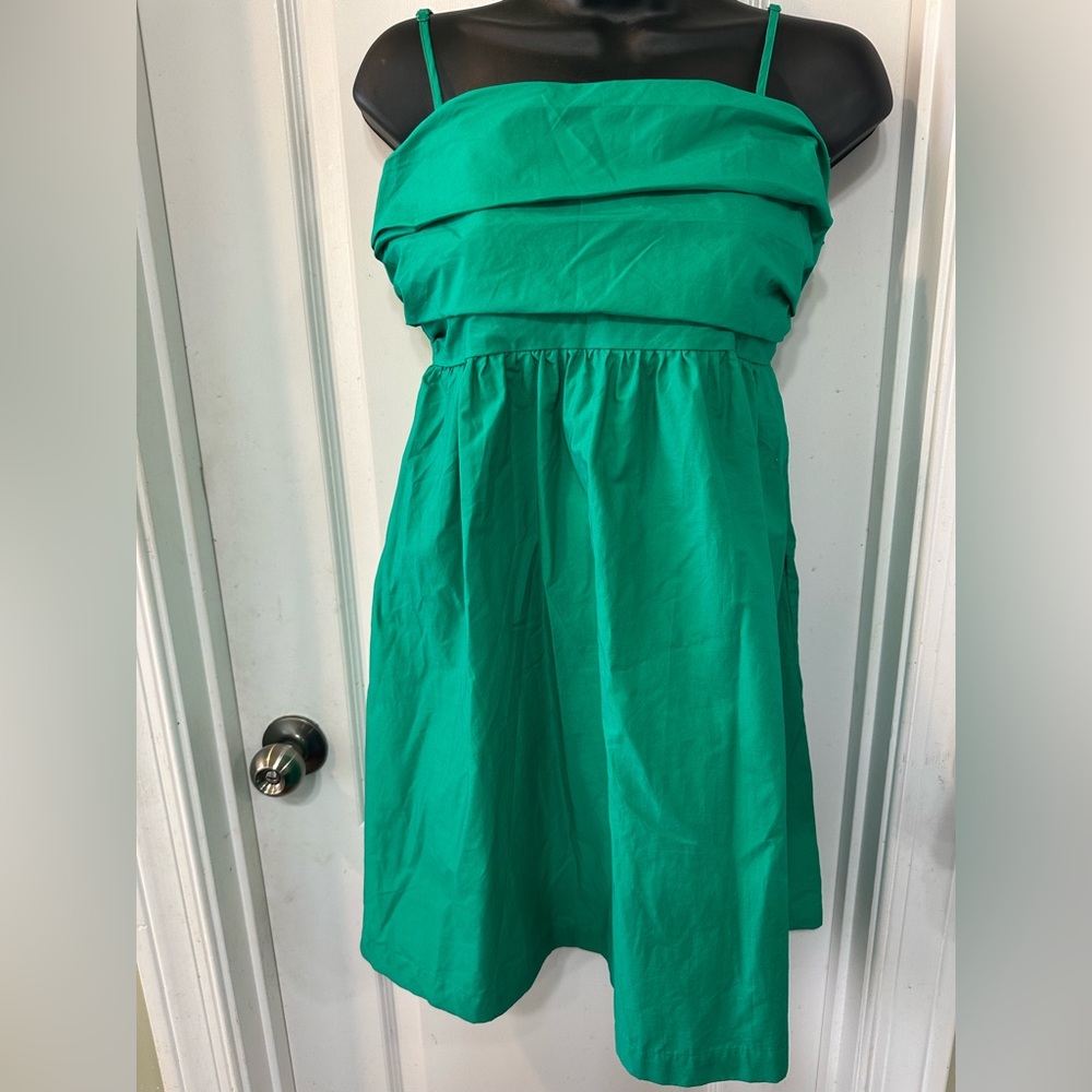 A New Day NWT Women's Small Green Cotton Ruched Babydoll Smocked Mini Dress